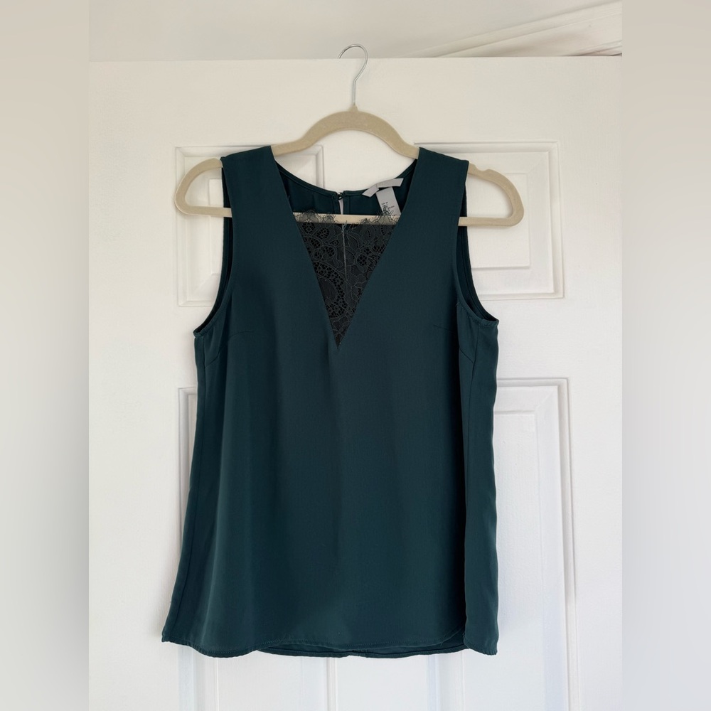 H&M Deep Teal Sleeveless Blouse with Lace Accent
